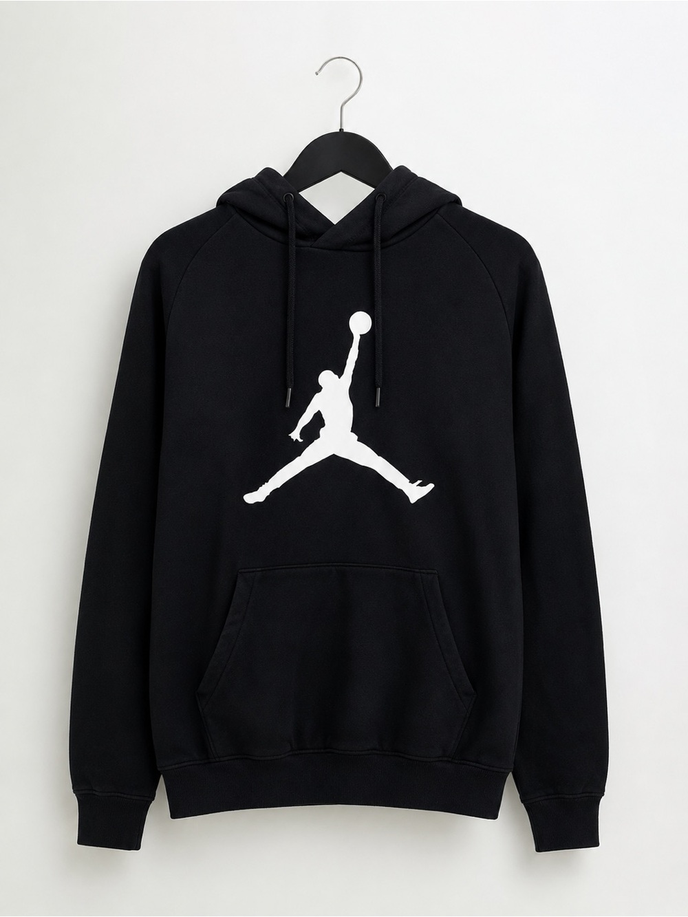 Jordan Hoodie Mens Large Black Jumpman Logo Fleece Pullover Raglan Sleeve